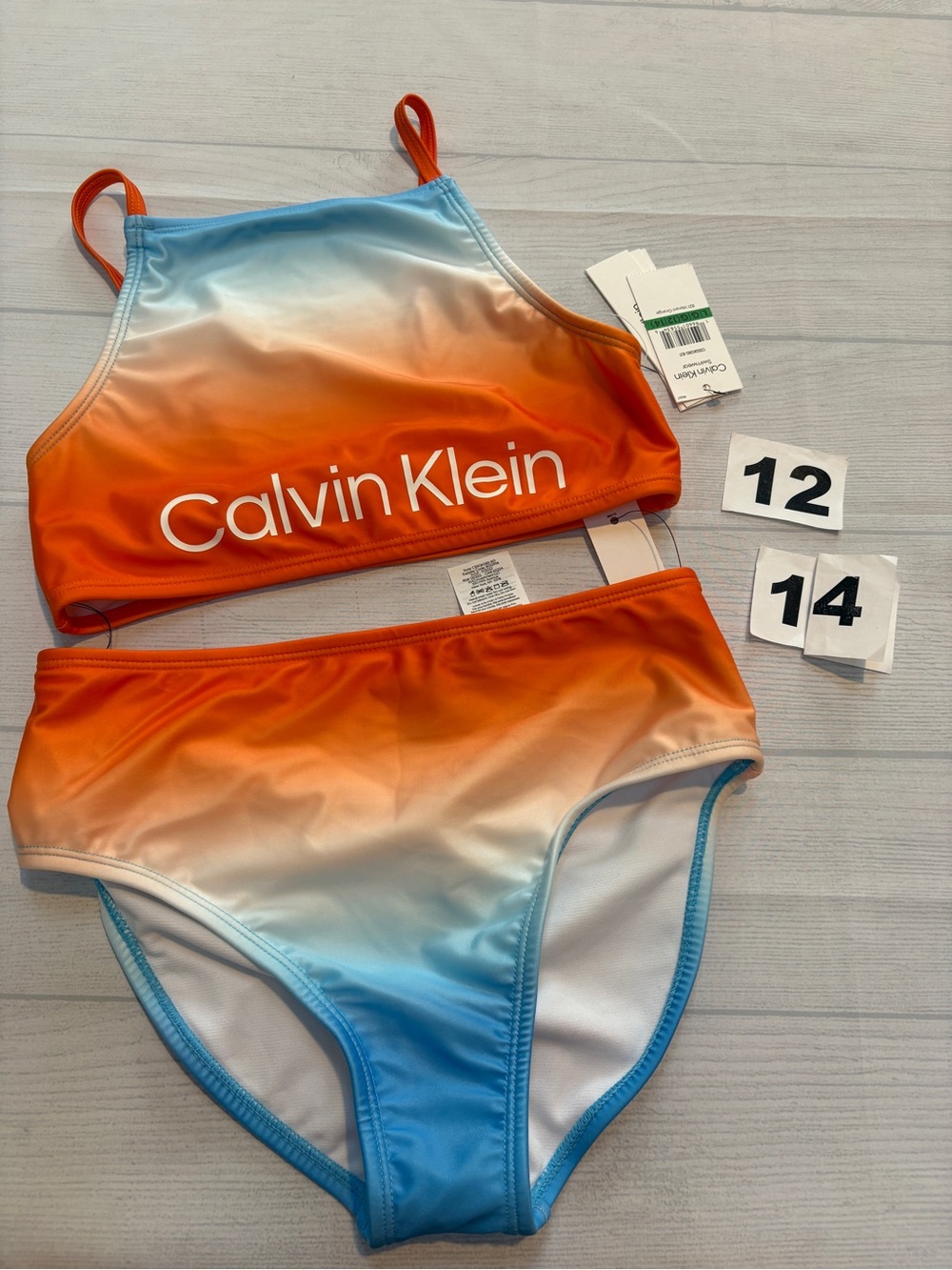 Calvin Klein Orange to Blue Ombre Girls' Two-Piece Swim Bikini